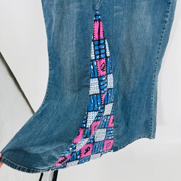 Vintage Y2K Ashro Denim Maxi Skirt Size 18 Patchwork Panel Boho Grunge 90s - Picture 4 of 7